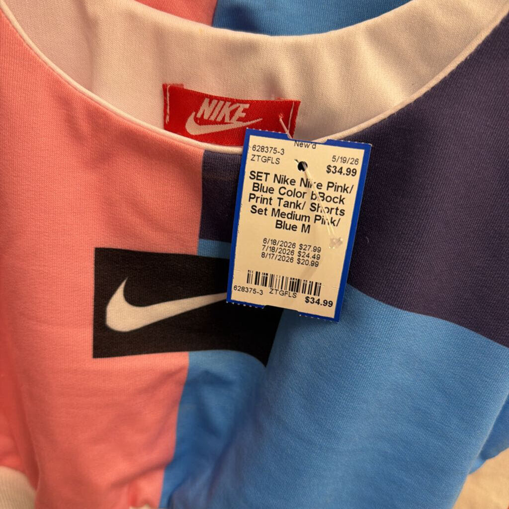 Nike Pink/ Blue Color bBock Print Tank/ Shorts Set Medium