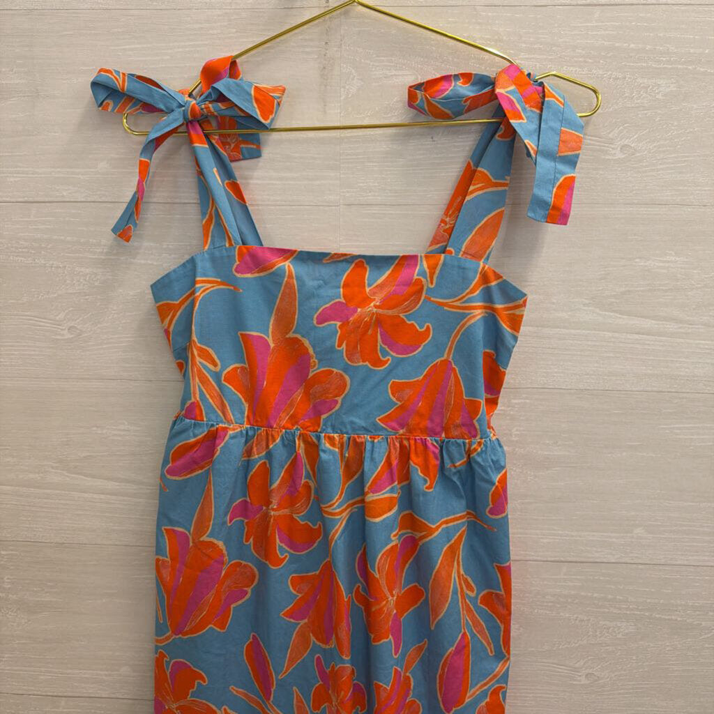 THML Blue/ Pink Print Tie Strap Maxi Dress Small