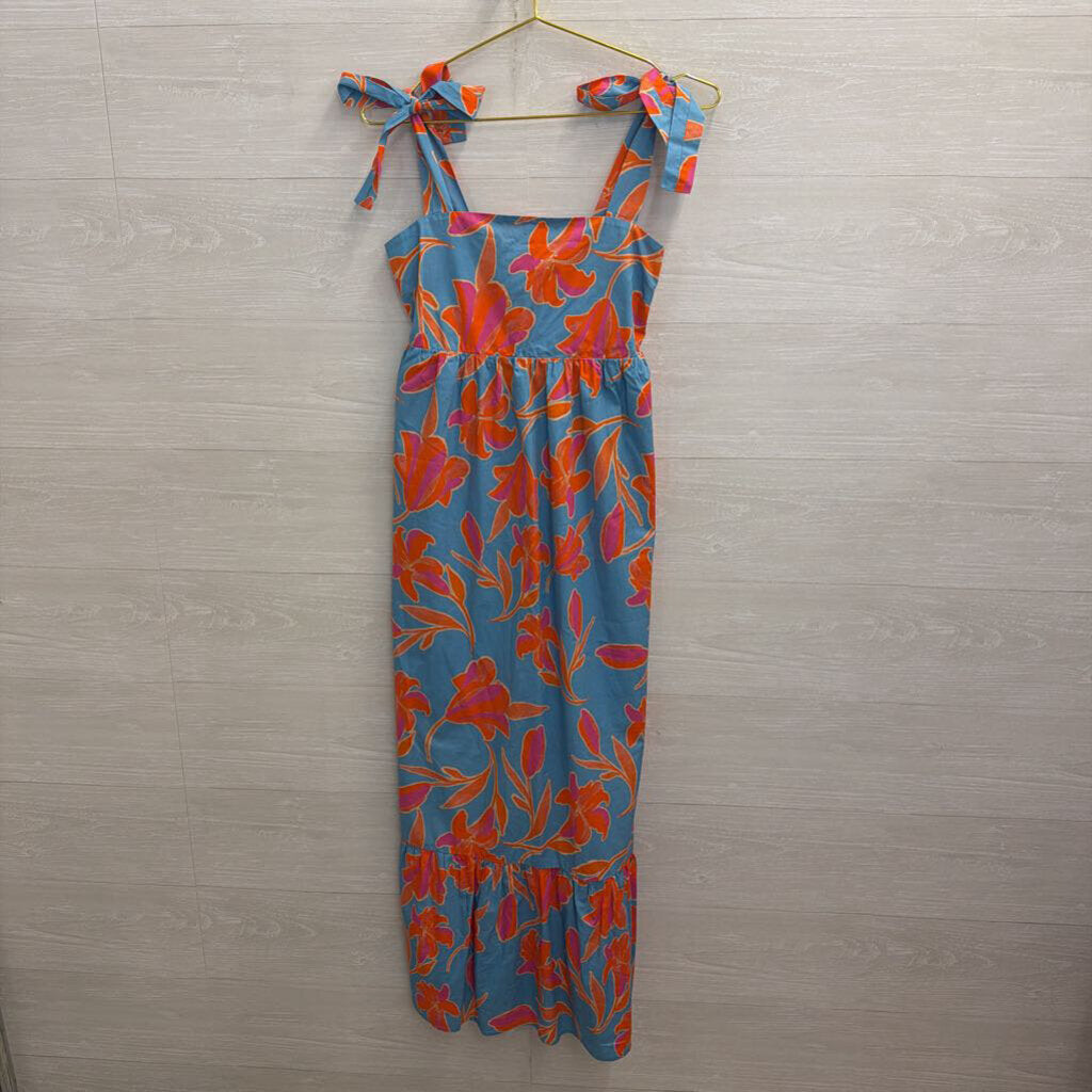 THML Blue/ Pink Print Tie Strap Maxi Dress Small