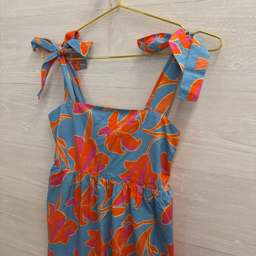 THML Blue/ Pink Print Tie Strap Maxi Dress Small