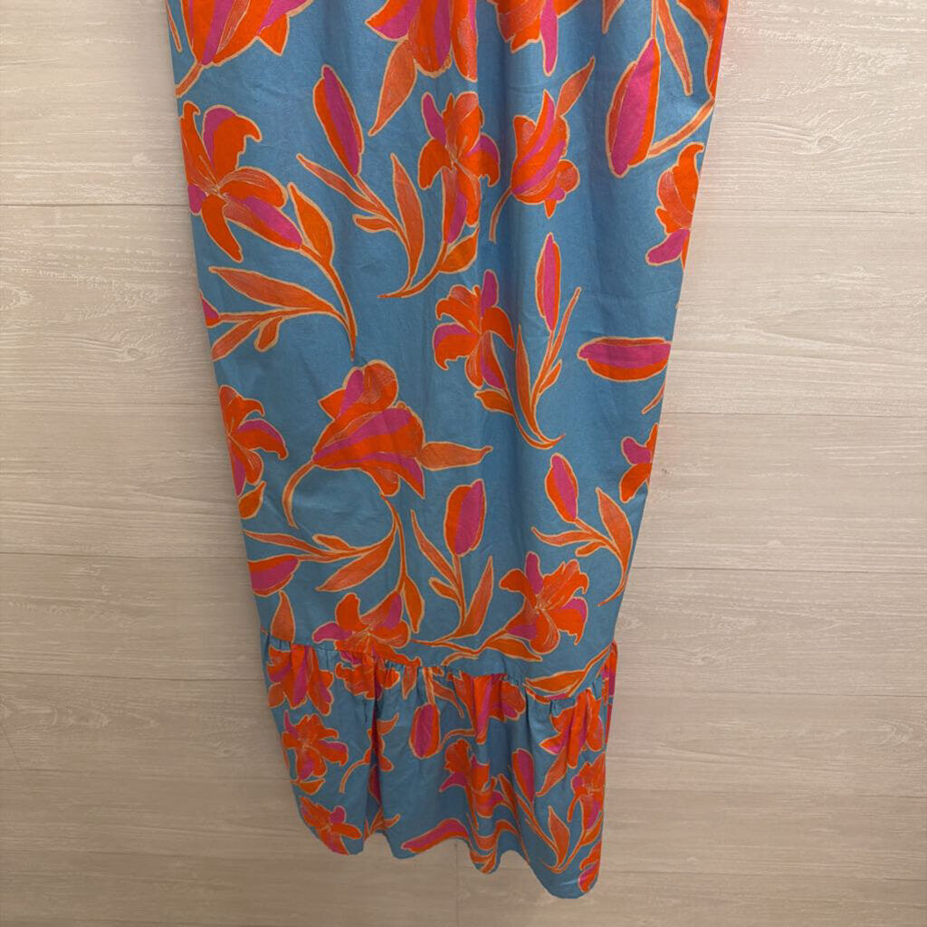 THML Blue/ Pink Print Tie Strap Maxi Dress Small
