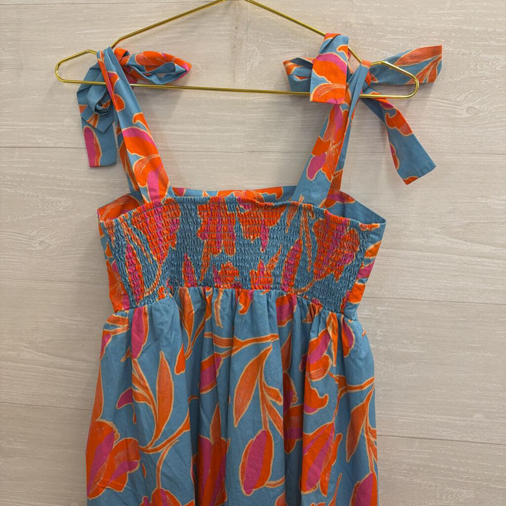 THML Blue/ Pink Print Tie Strap Maxi Dress Small