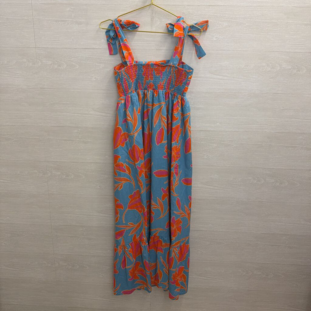 THML Blue/ Pink Print Tie Strap Maxi Dress Small