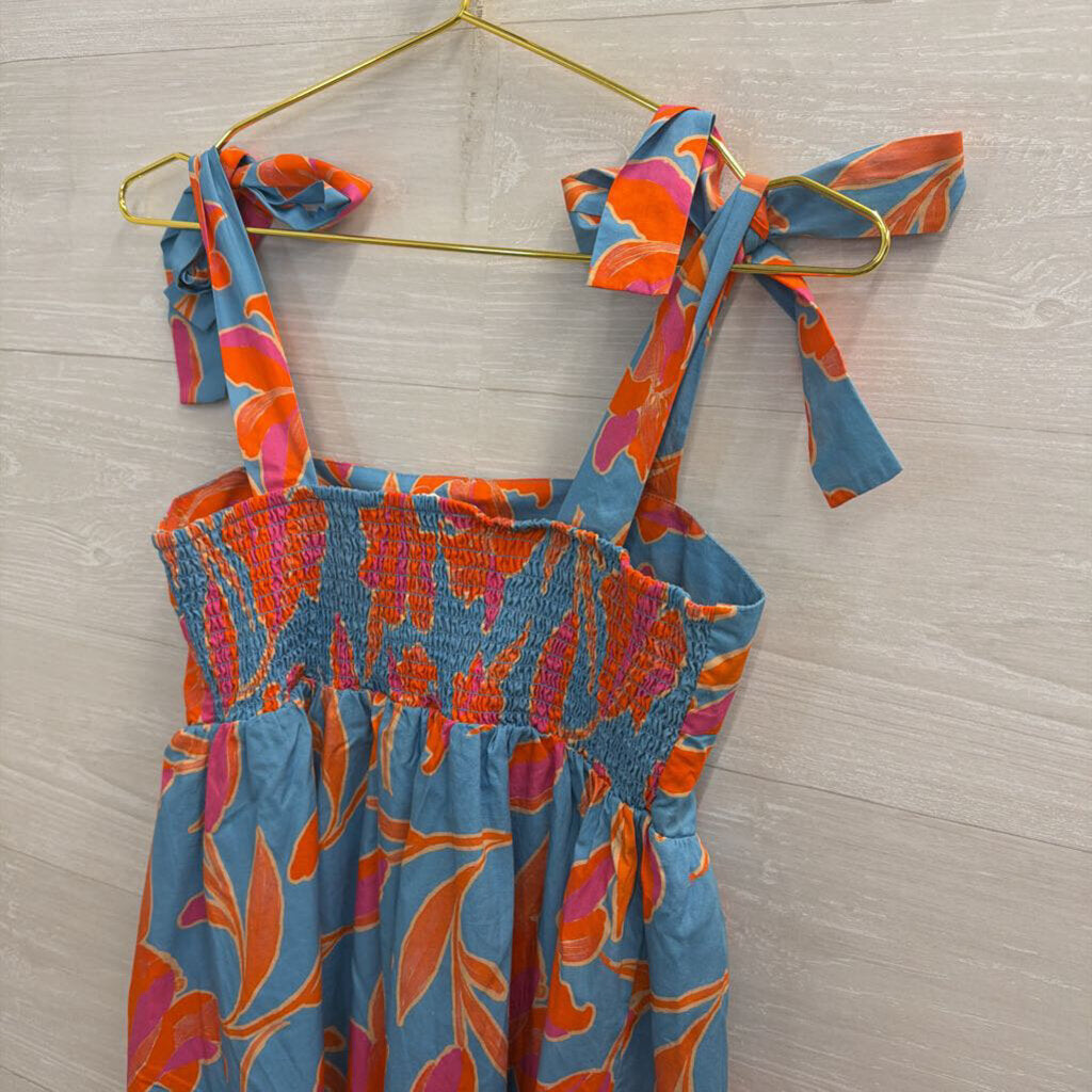 THML Blue/ Pink Print Tie Strap Maxi Dress Small