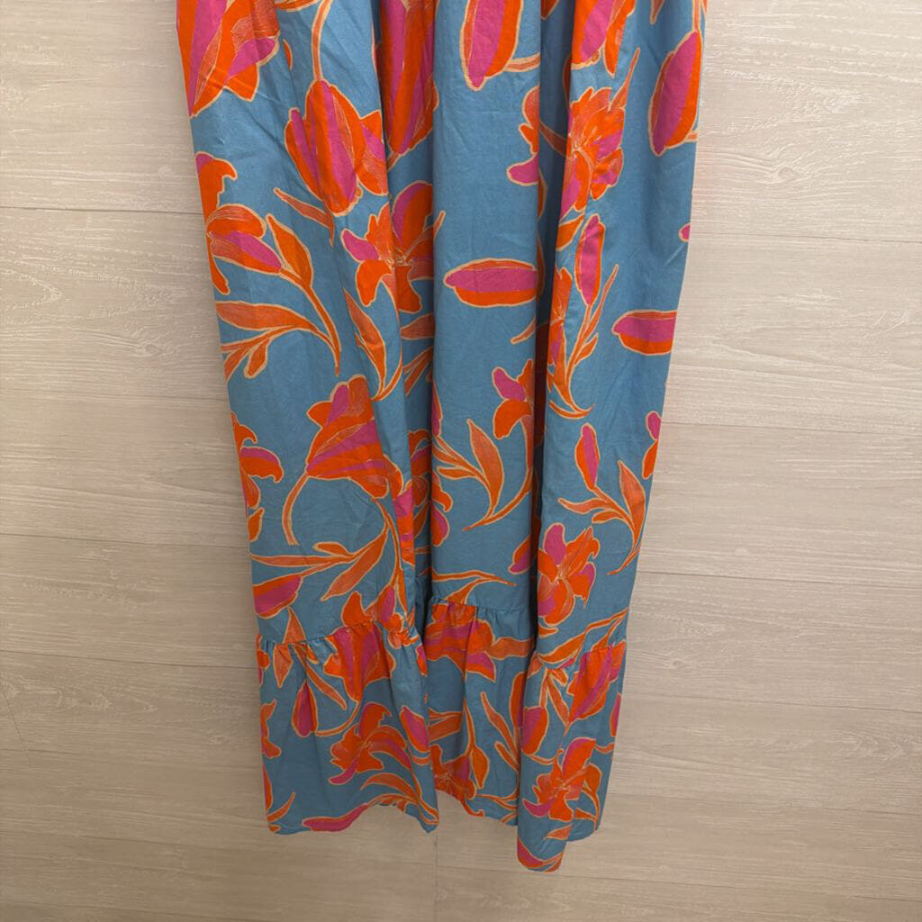THML Blue/ Pink Print Tie Strap Maxi Dress Small