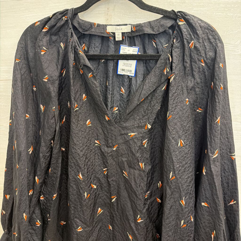 Joie Black Print Textured Long Sleeve Top Extra Small