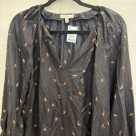 Joie Black Print Textured Long Sleeve Top Extra Small