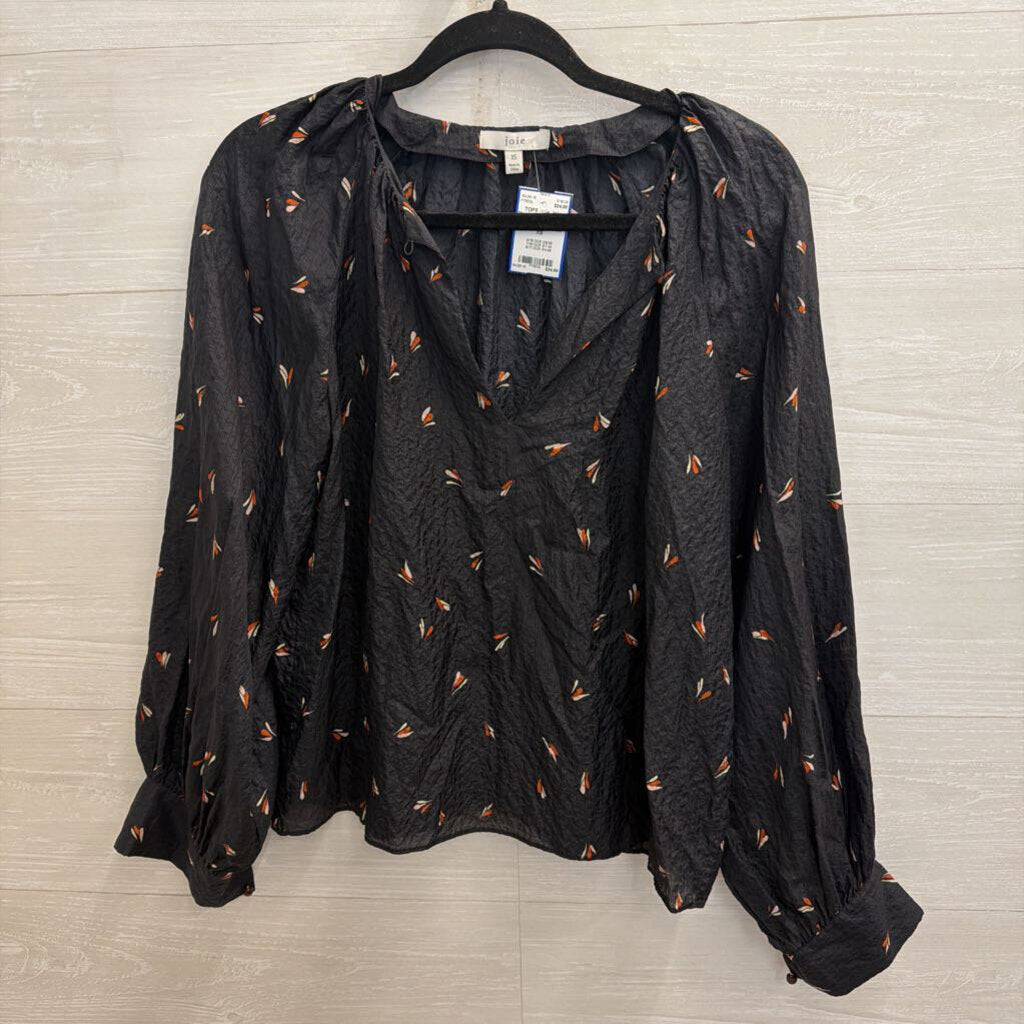 Joie Black Print Textured Long Sleeve Top Extra Small
