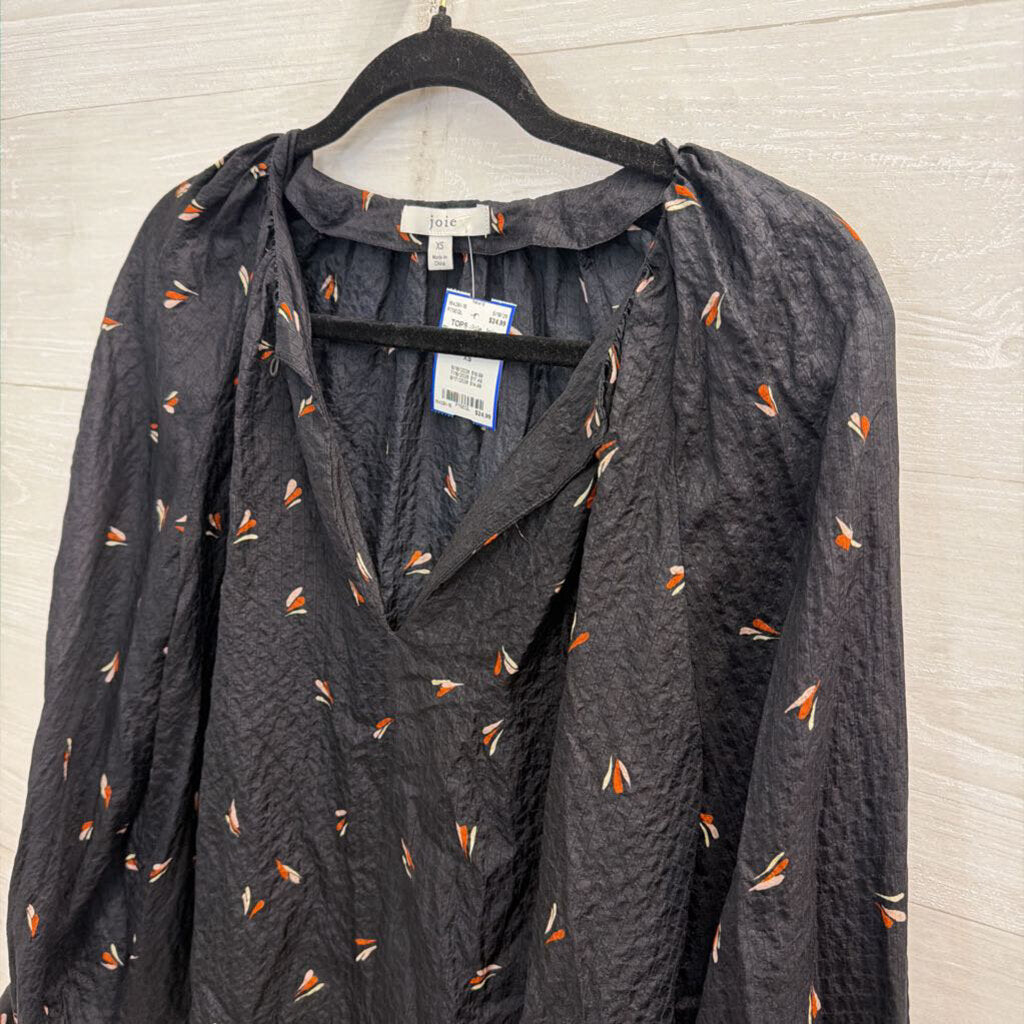 Joie Black Print Textured Long Sleeve Top Extra Small
