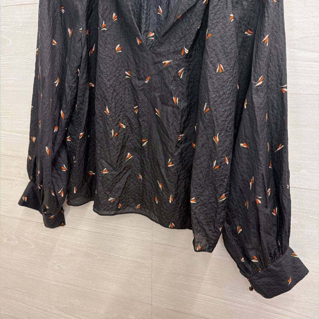 Joie Black Print Textured Long Sleeve Top Extra Small