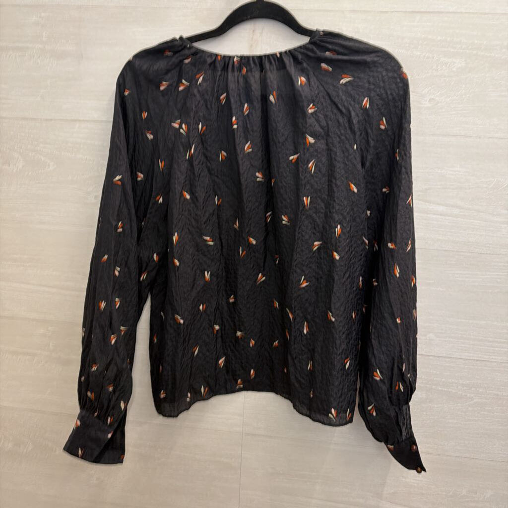 Joie Black Print Textured Long Sleeve Top Extra Small