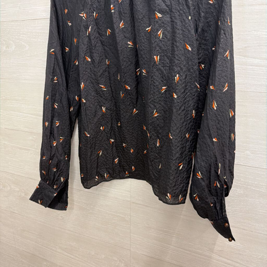 Joie Black Print Textured Long Sleeve Top Extra Small