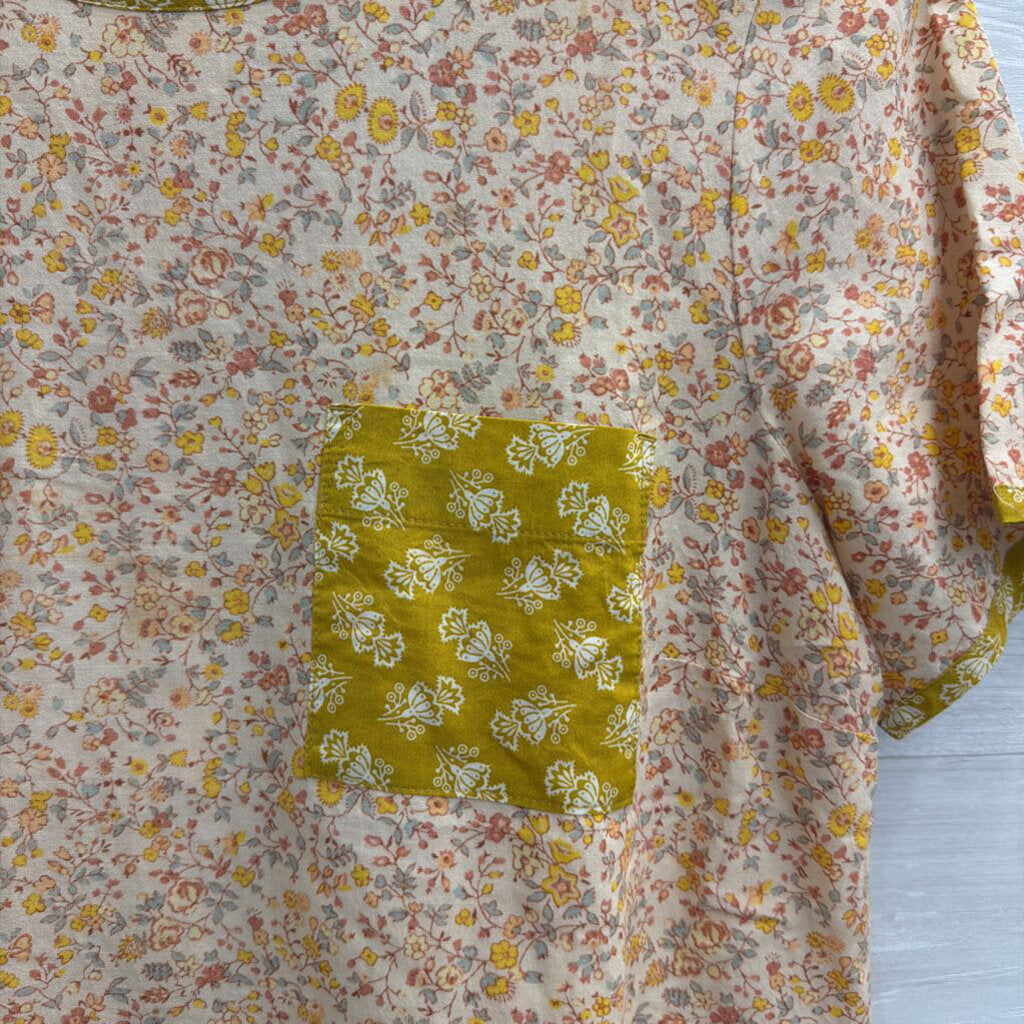 Madewell Yellow Floral Print Short Sleeve Button Back Top Extra Small