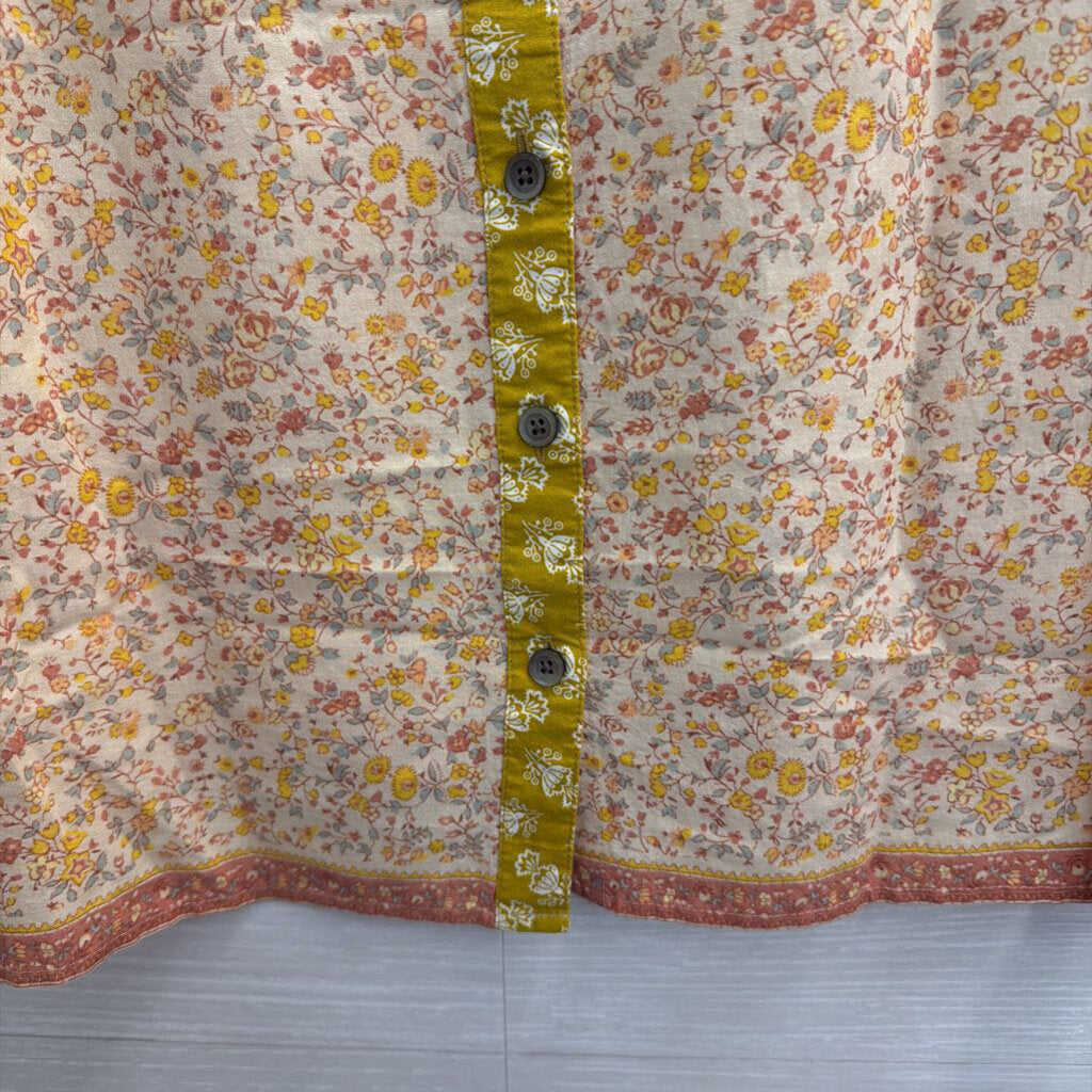 Madewell Yellow Floral Print Short Sleeve Button Back Top Extra Small
