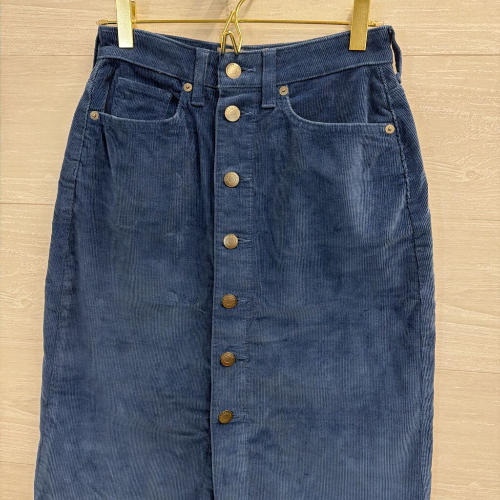 Everlane Blue Corduroy Button Front Midi Skirt 23