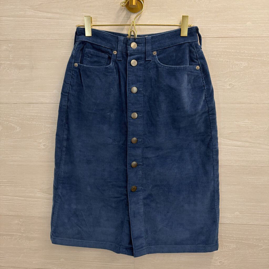 Everlane Blue Corduroy Button Front Midi Skirt 23