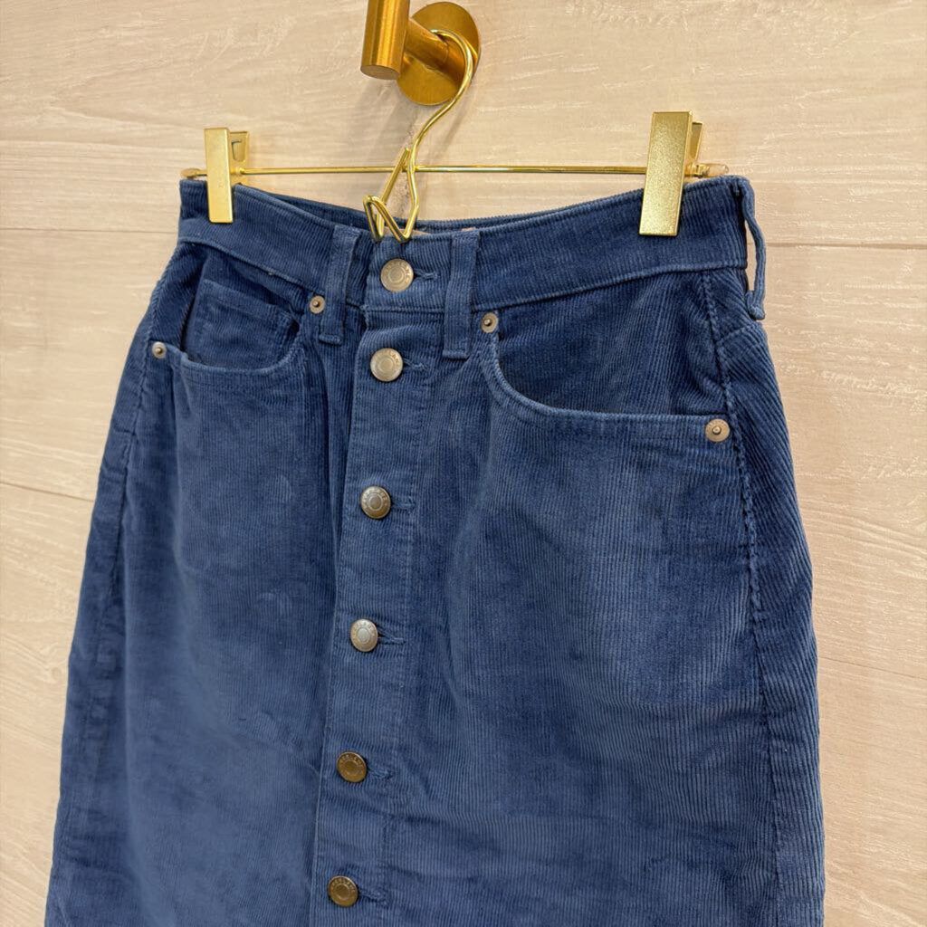 Everlane Blue Corduroy Button Front Midi Skirt 23