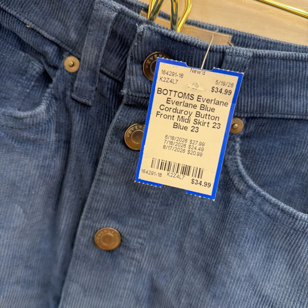 Everlane Blue Corduroy Button Front Midi Skirt 23