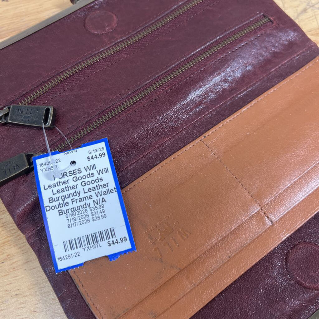Will Leather Goods Burgundy Leather Double Frame Wallet