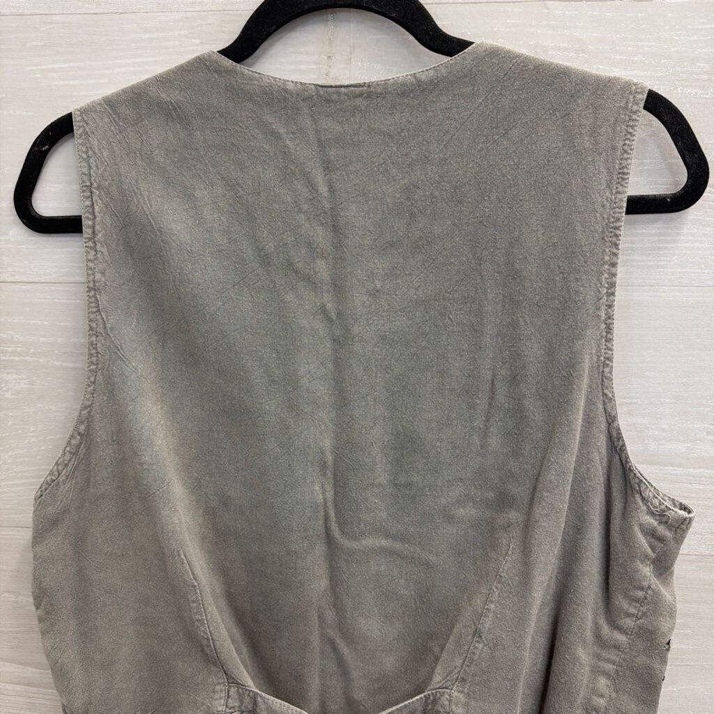 Grey Embroidered Sleeveless Button Front Top Free Size