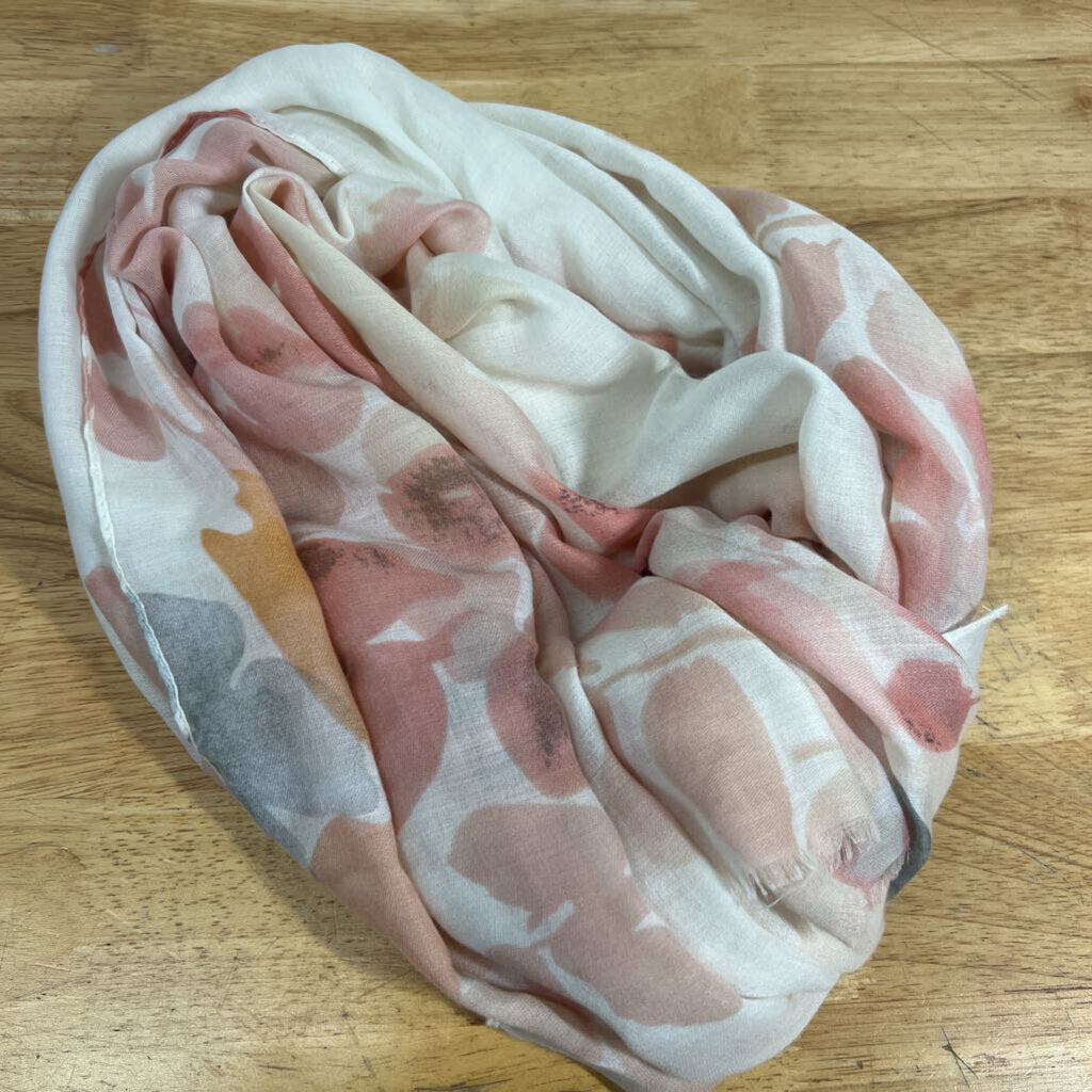 White/ Pink Floral Print Lightweight Scarf