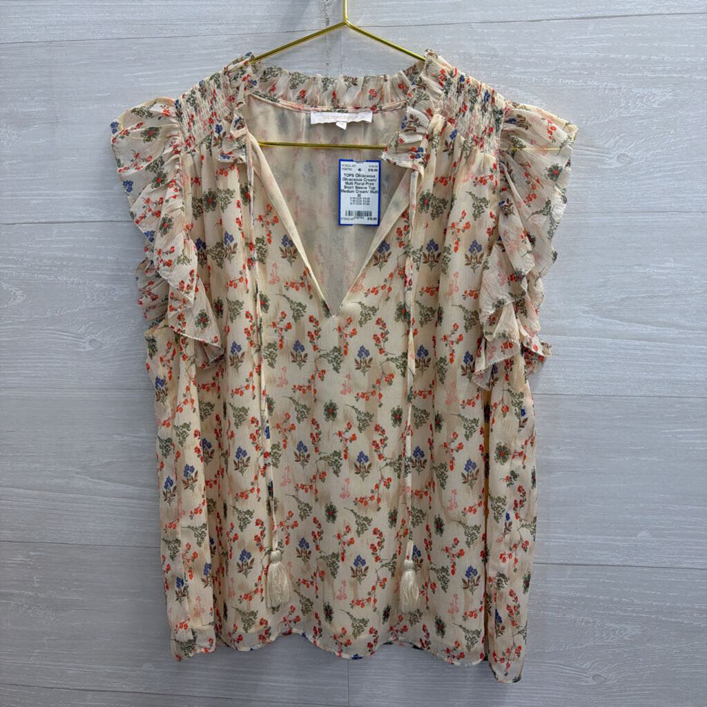 Olivaceous Cream/ Multi Floral Print Short Sleeve Top Medium