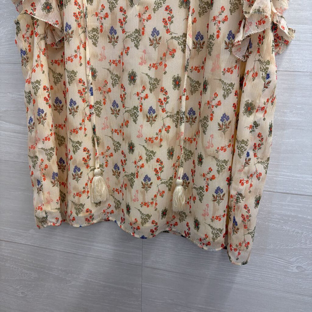 Olivaceous Cream/ Multi Floral Print Short Sleeve Top Medium