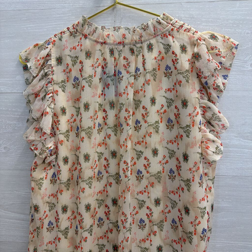 Olivaceous Cream/ Multi Floral Print Short Sleeve Top Medium