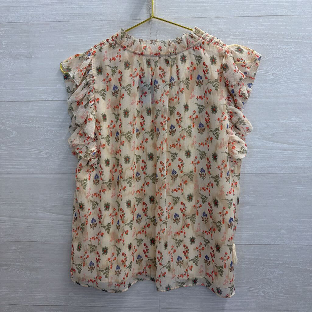 Olivaceous Cream/ Multi Floral Print Short Sleeve Top Medium