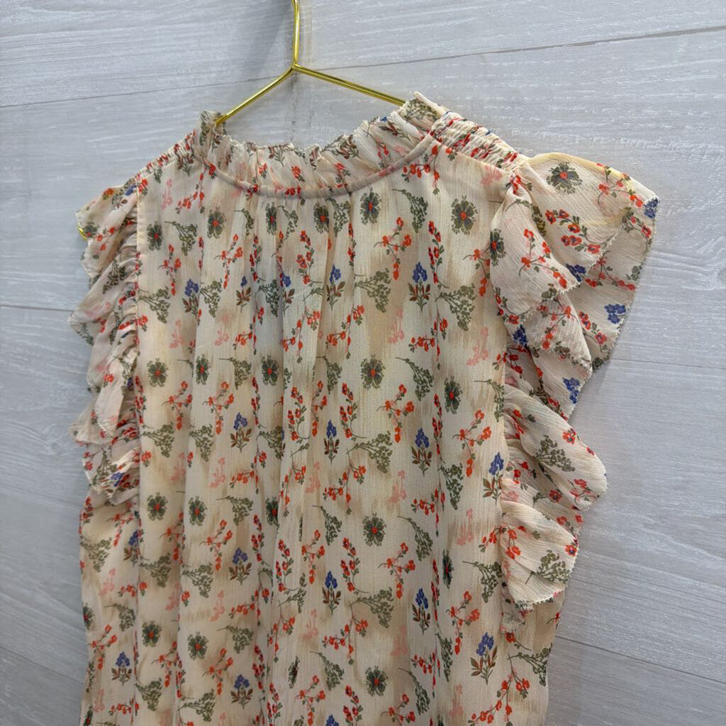Olivaceous Cream/ Multi Floral Print Short Sleeve Top Medium