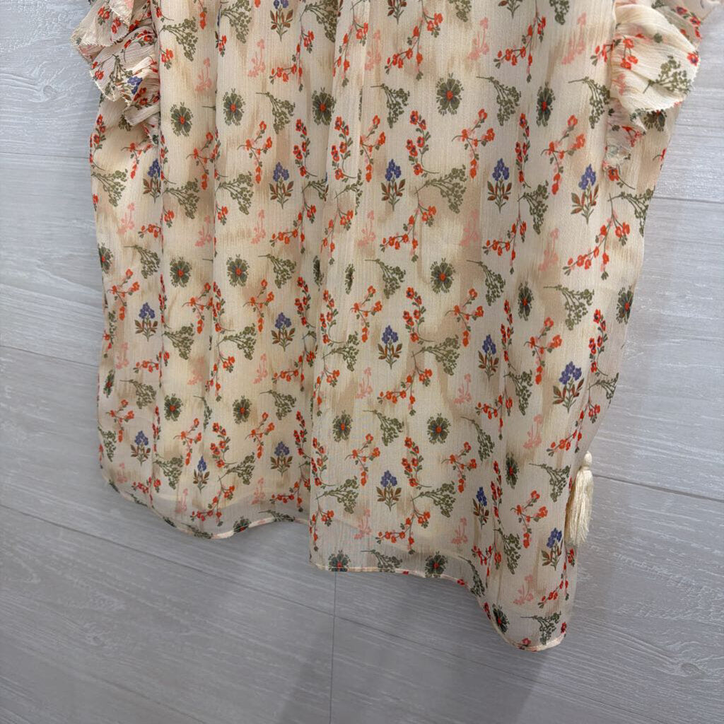 Olivaceous Cream/ Multi Floral Print Short Sleeve Top Medium