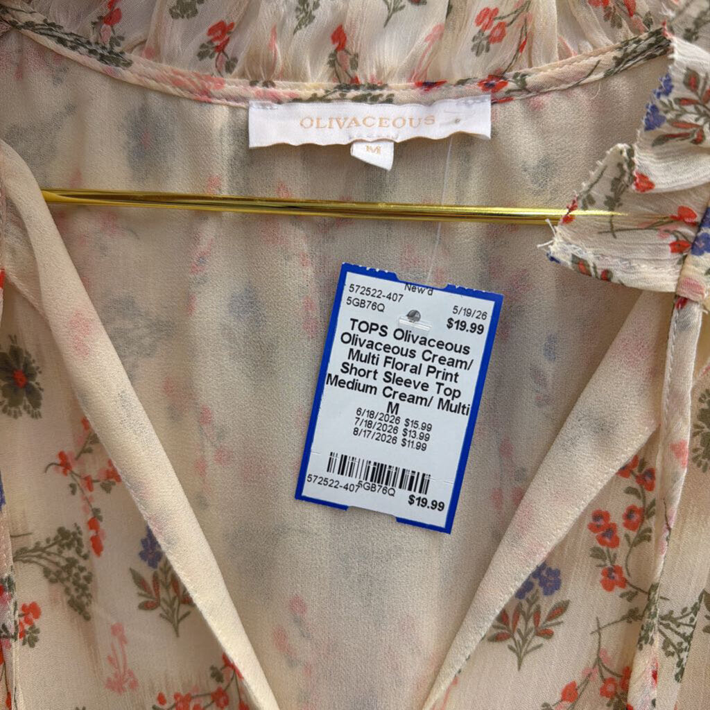 Olivaceous Cream/ Multi Floral Print Short Sleeve Top Medium