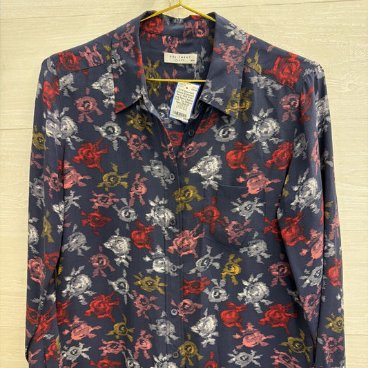 Equipment Navy/ Multi Print Long Sleeve Button Down Top Medium