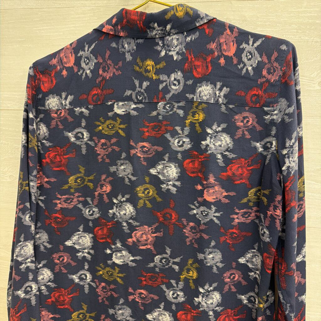 Equipment Navy/ Multi Print Long Sleeve Button Down Top Medium