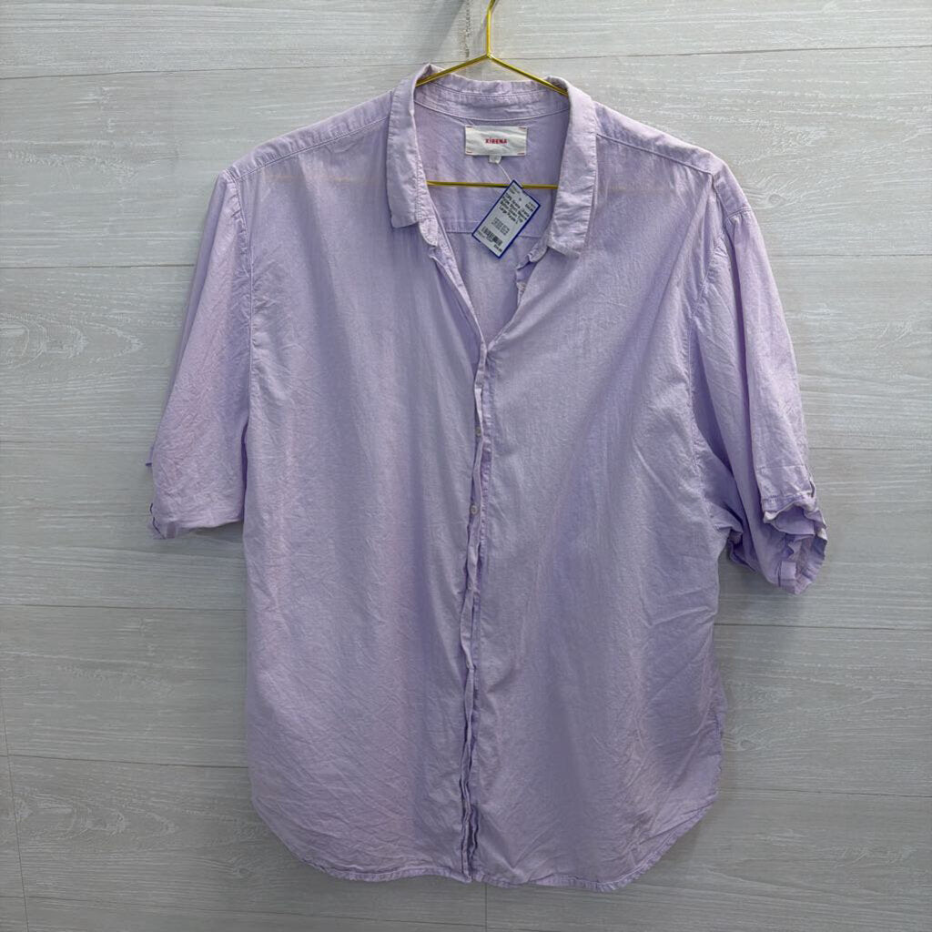 Xirena Purple Short Sleeve Button Down Top Large