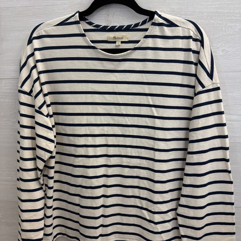 Madewell White/ Navy Striped Long Sleeve Top Large