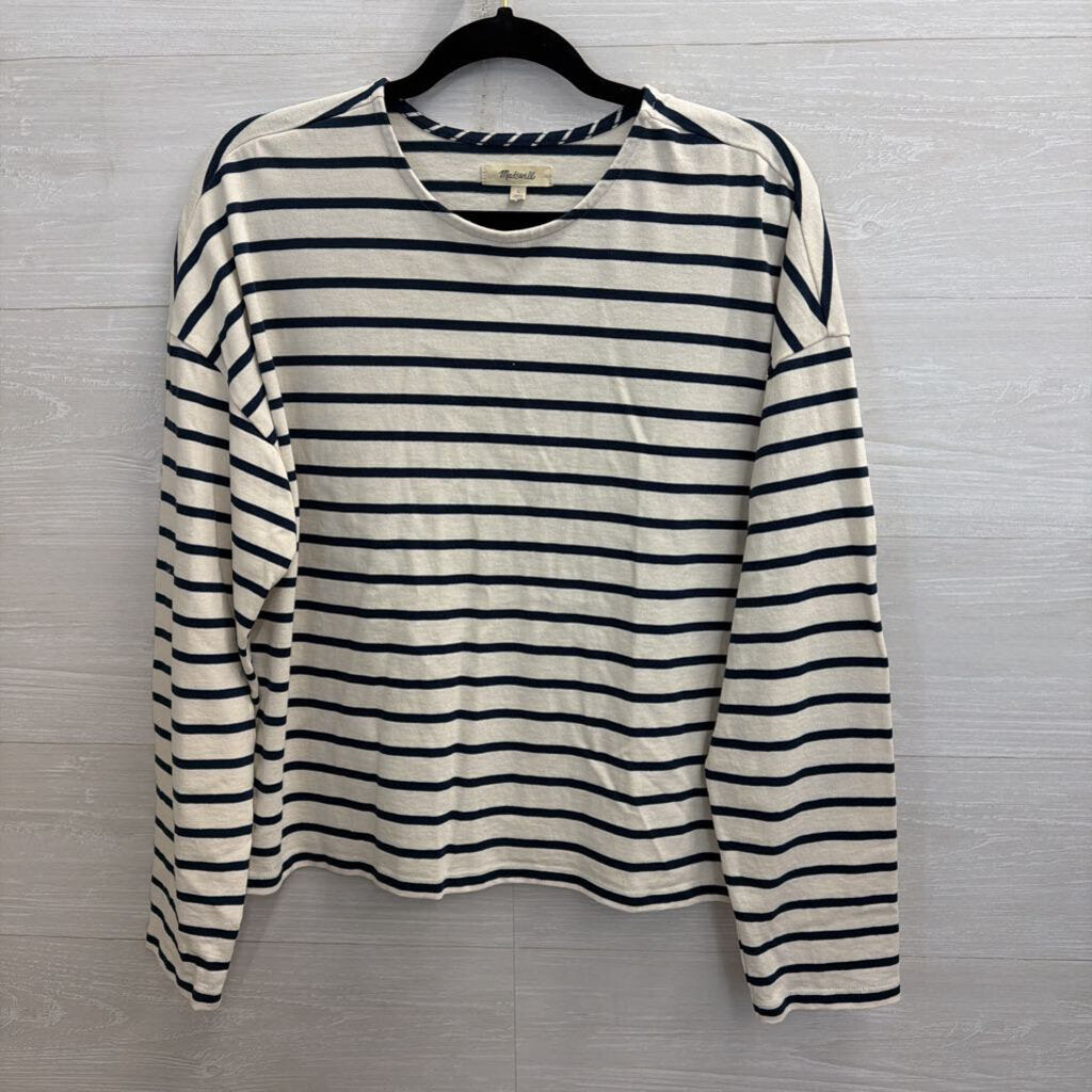 Madewell White/ Navy Striped Long Sleeve Top Large