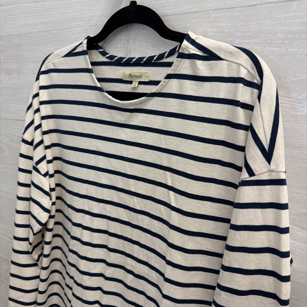 Madewell White/ Navy Striped Long Sleeve Top Large