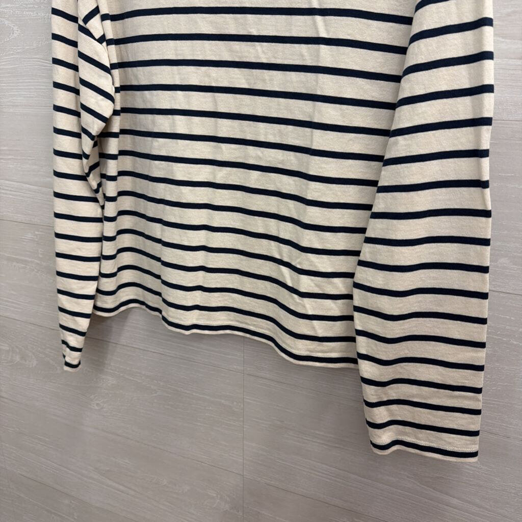 Madewell White/ Navy Striped Long Sleeve Top Large