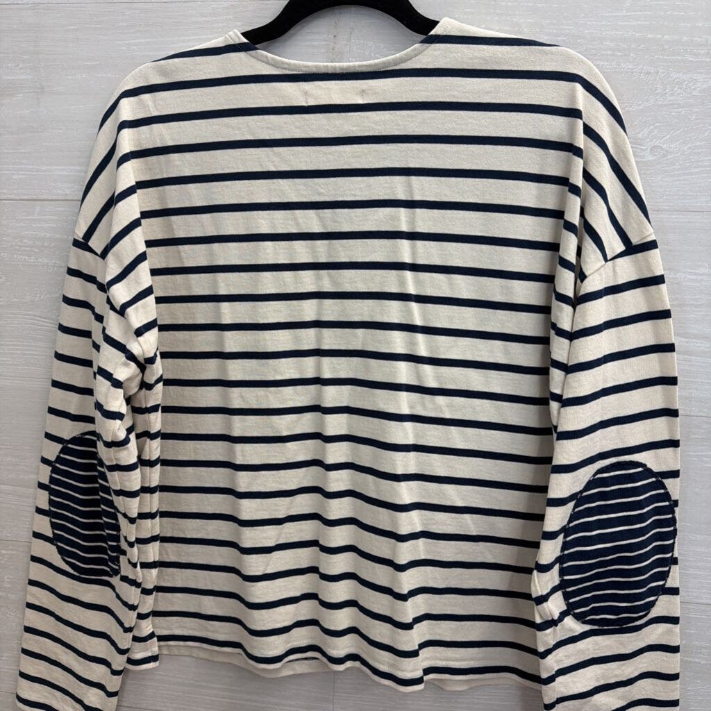 Madewell White/ Navy Striped Long Sleeve Top Large
