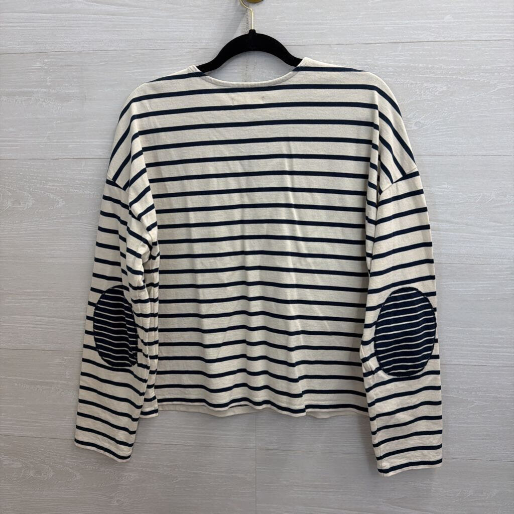 Madewell White/ Navy Striped Long Sleeve Top Large