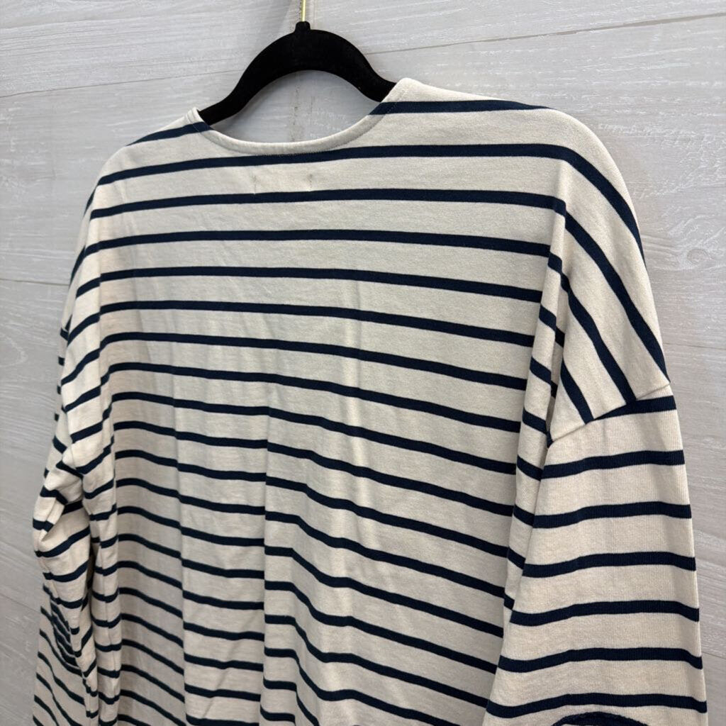Madewell White/ Navy Striped Long Sleeve Top Large
