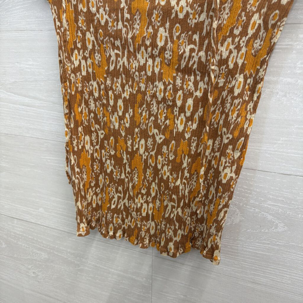 Olivia James Orange Print Crinkle Short Sleeve Top Medium