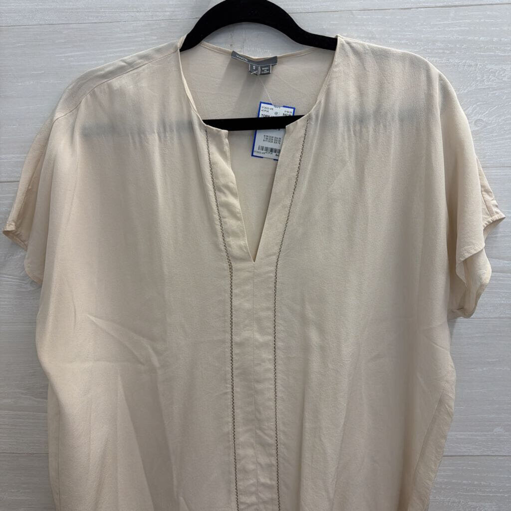 Vince Cream Silky Short Sleeve Top Small