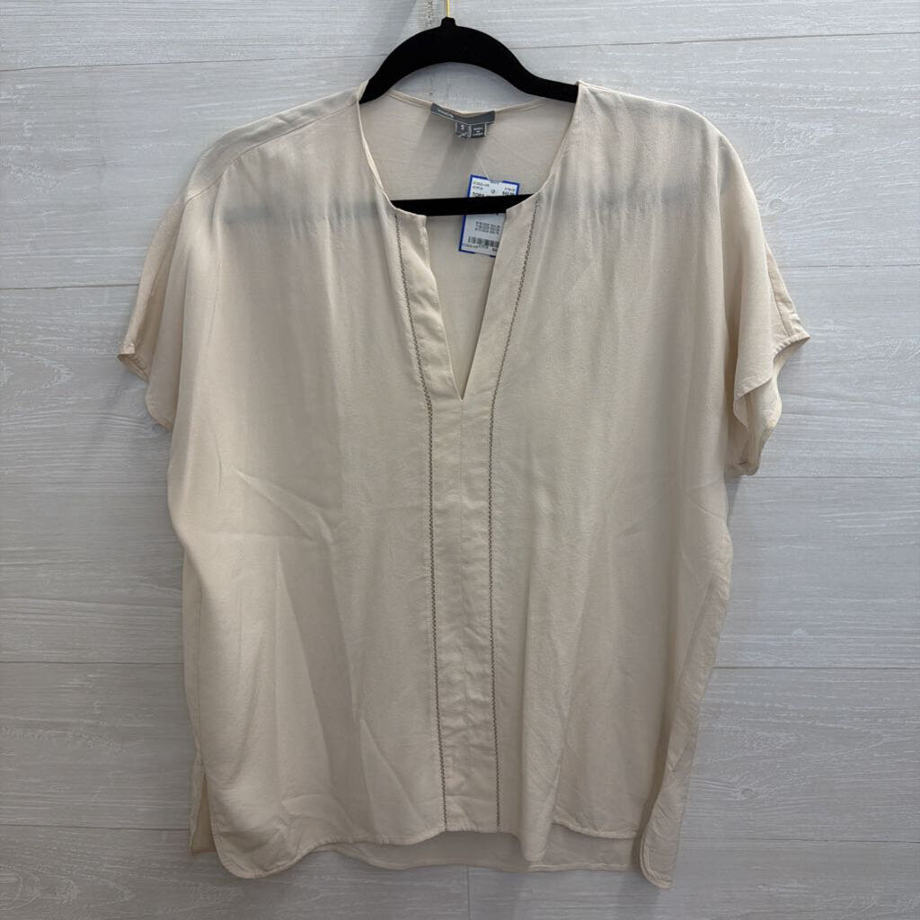 Vince Cream Silky Short Sleeve Top Small