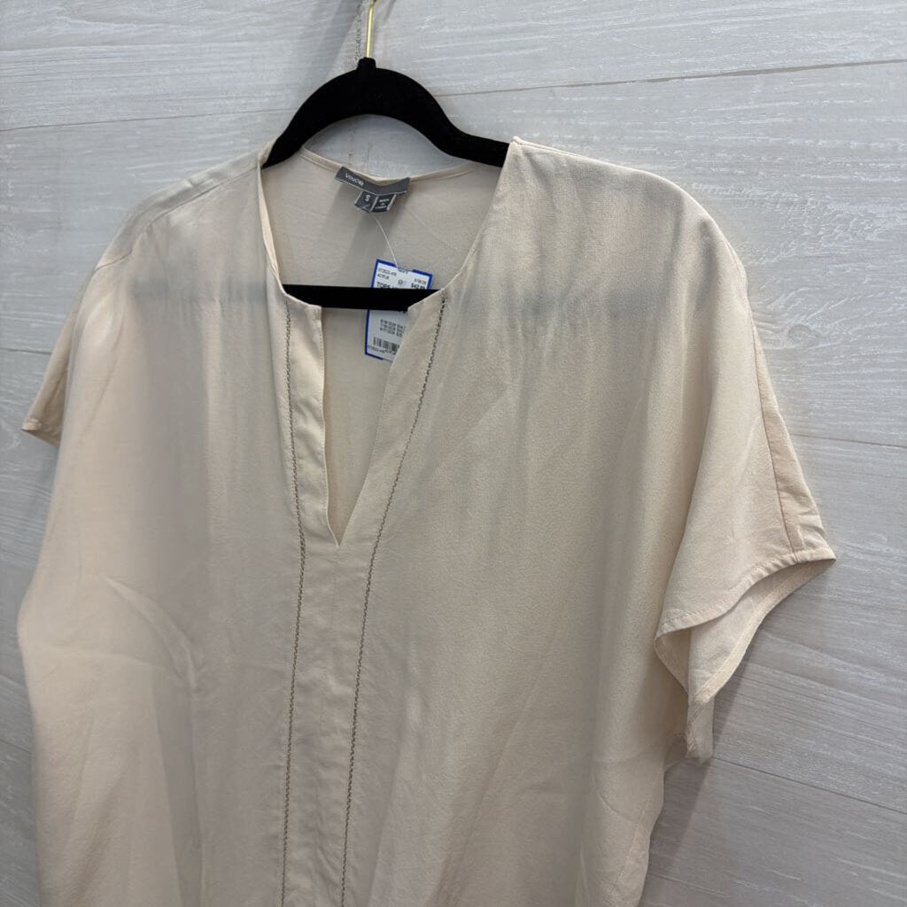 Vince Cream Silky Short Sleeve Top Small