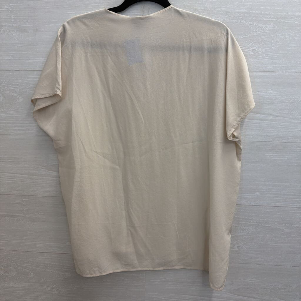 Vince Cream Silky Short Sleeve Top Small