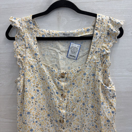 Madewell White/ Blue/ Yellow Floral Print Button Front Tank Top Large