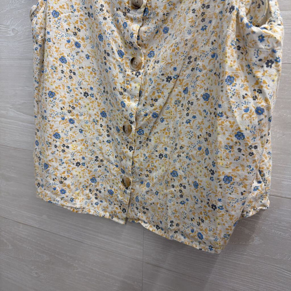 Madewell White/ Blue/ Yellow Floral Print Button Front Tank Top Large