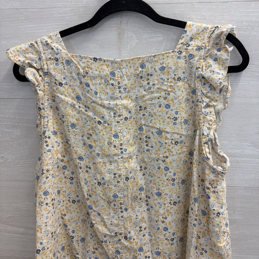 Madewell White/ Blue/ Yellow Floral Print Button Front Tank Top Large